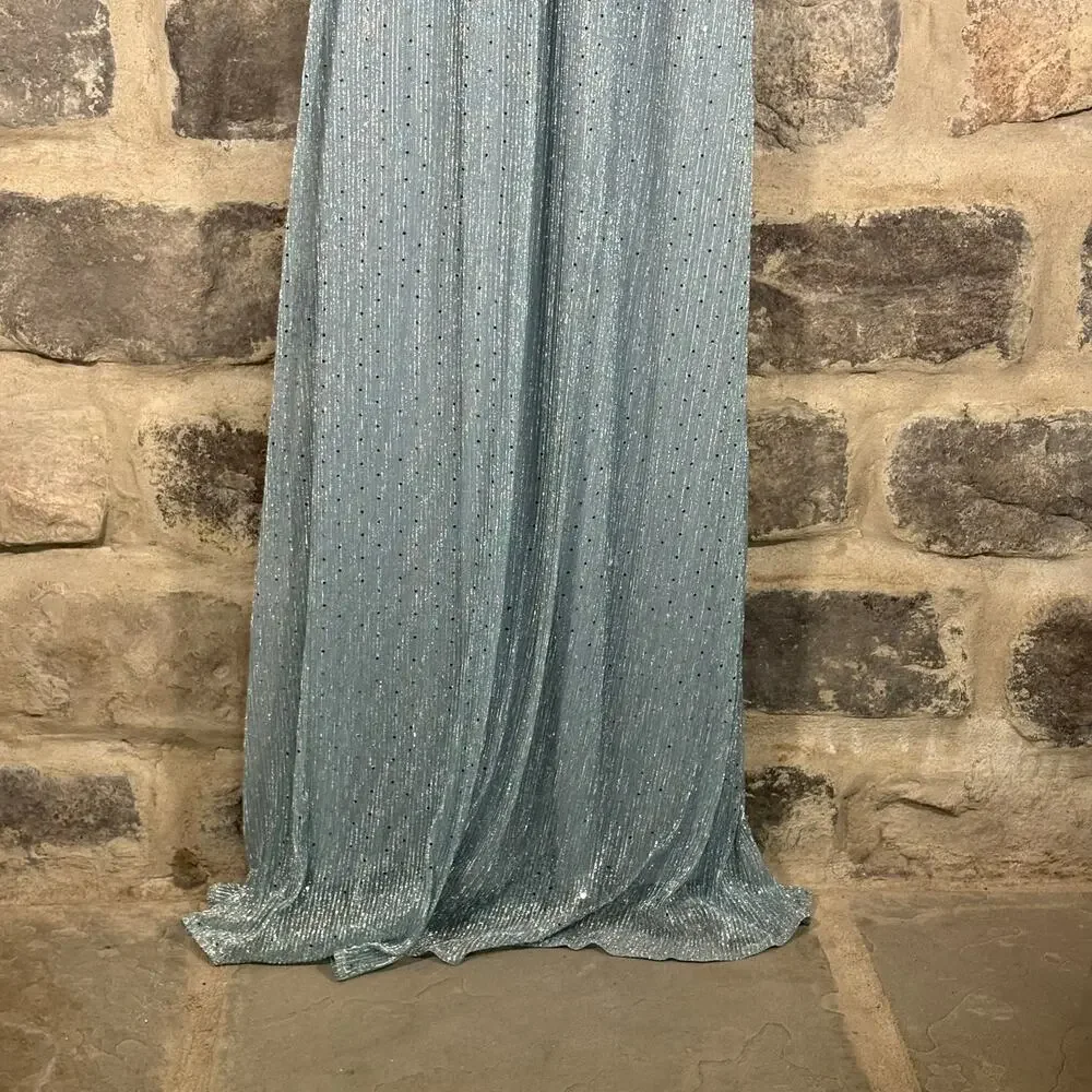 Baltic Born Grace Dress Light Blue Sequins Maxi Gown Belted Flutter Sleeves - Picture 8 of 14